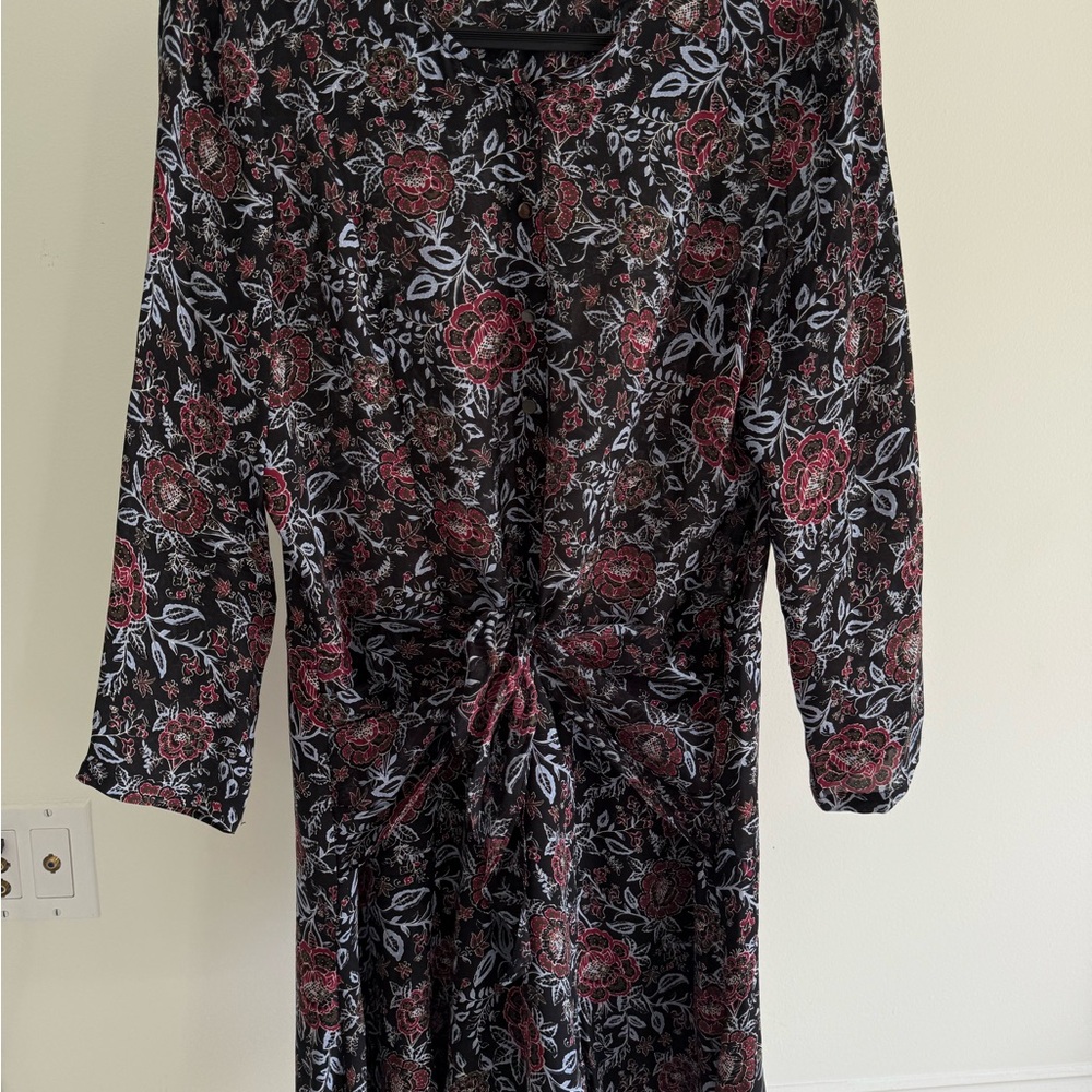Veronica Beard Black Floral Lined Mini Dress with Front Tie Size 10